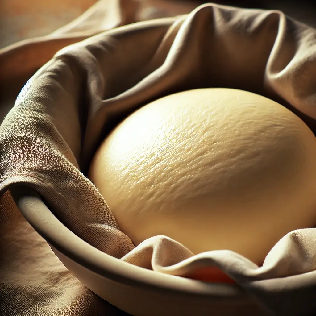 Sourdough dough: soft and smooth, toss sourdough dough, which rises in a cloth-lined bowl, ready to be shaped