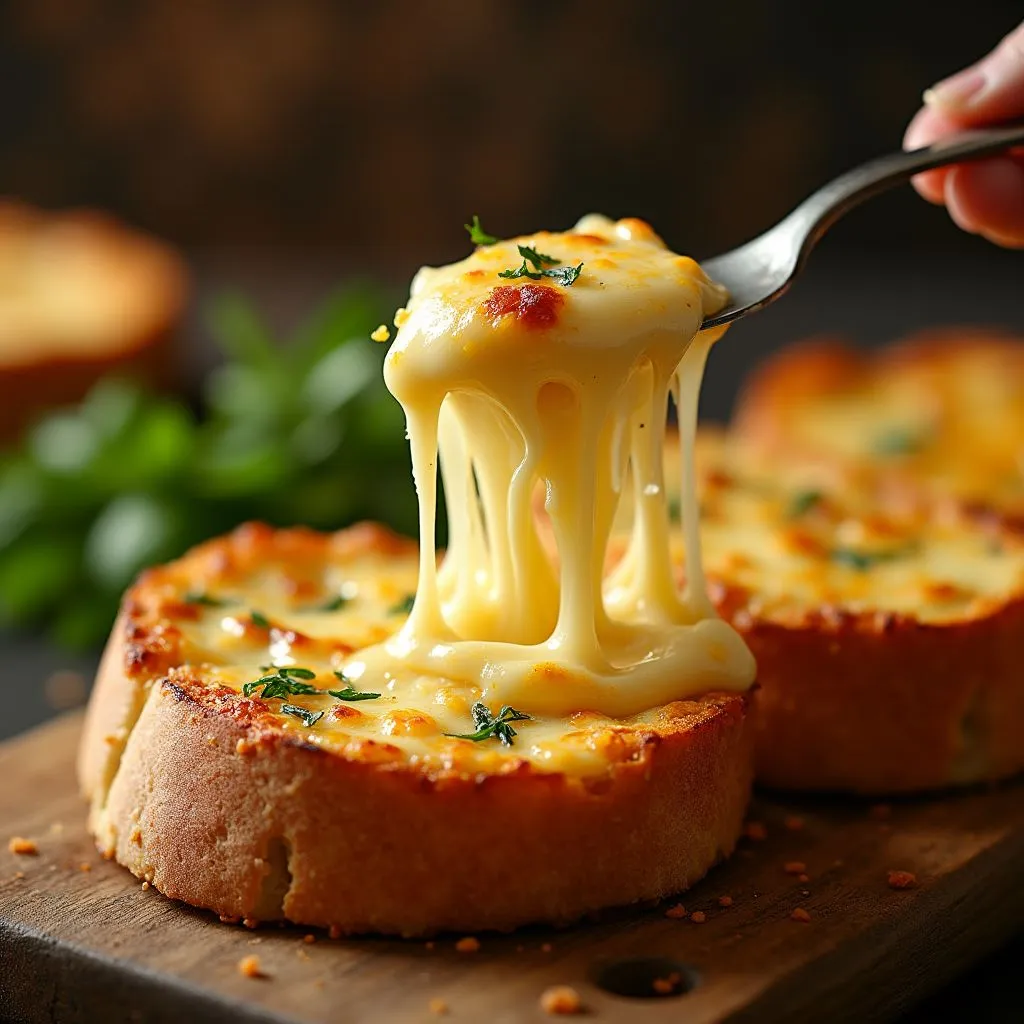 Melted cheese on toasted sourdough and creamy cheese sauce in a bowl, perfect for cheese lovers