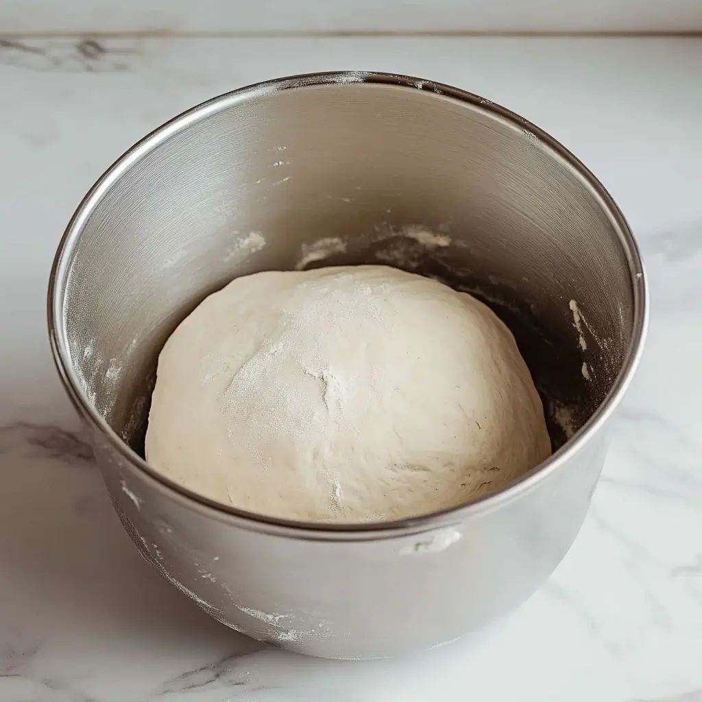 Risen sourdough bagel dough in a bowl, covered with a cloth, showcasing bubbles from fermentation