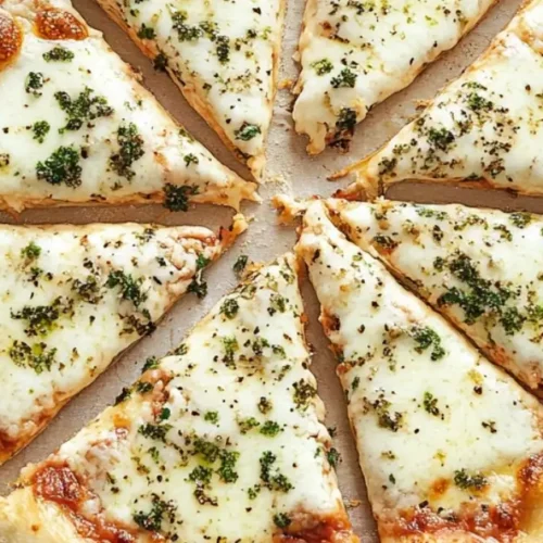 A deliciously golden-brown pizza crust made with sourdough discard pizza dough, topped with melted cheese and herbs